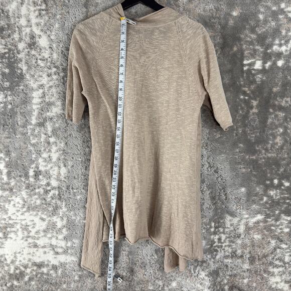 Eileen Fisher Petite Size MP Linen Open Front Cardigan Sweater Beige Short Sleev - Picture 2 of 6